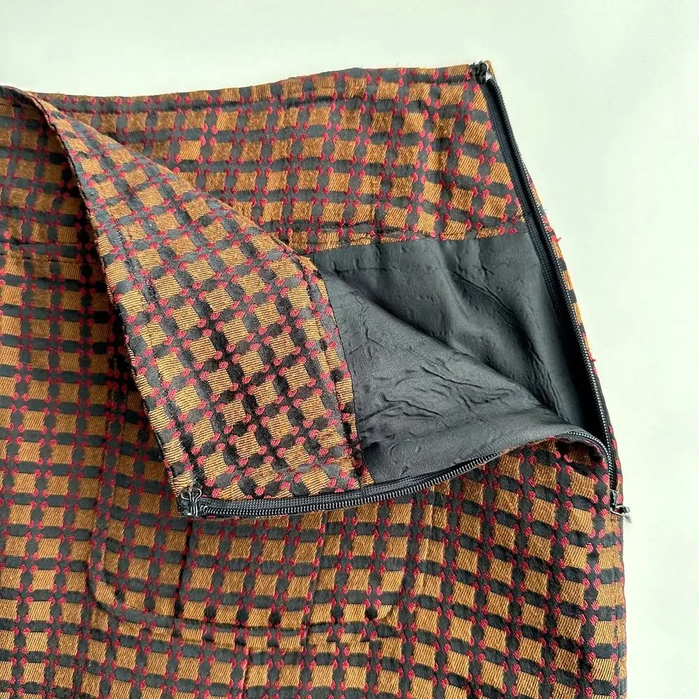 Pendleton Jacquard Patch‎ Pocket Kick Pleat Knee Length Bronze Career Skirt 6
